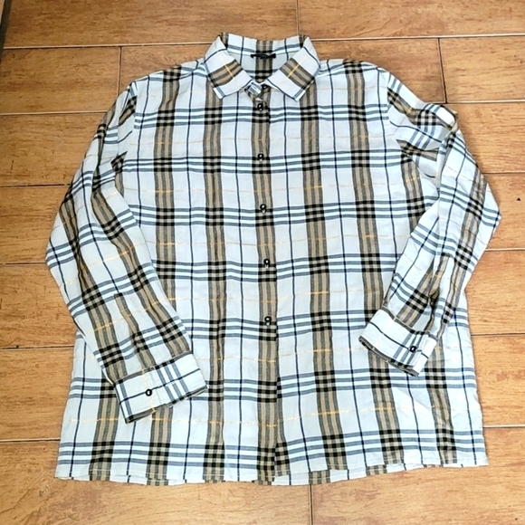 Burberry London Nova Check Plaids With Gold Metallic Details Shirt Size 14 - Picture 1 of 10